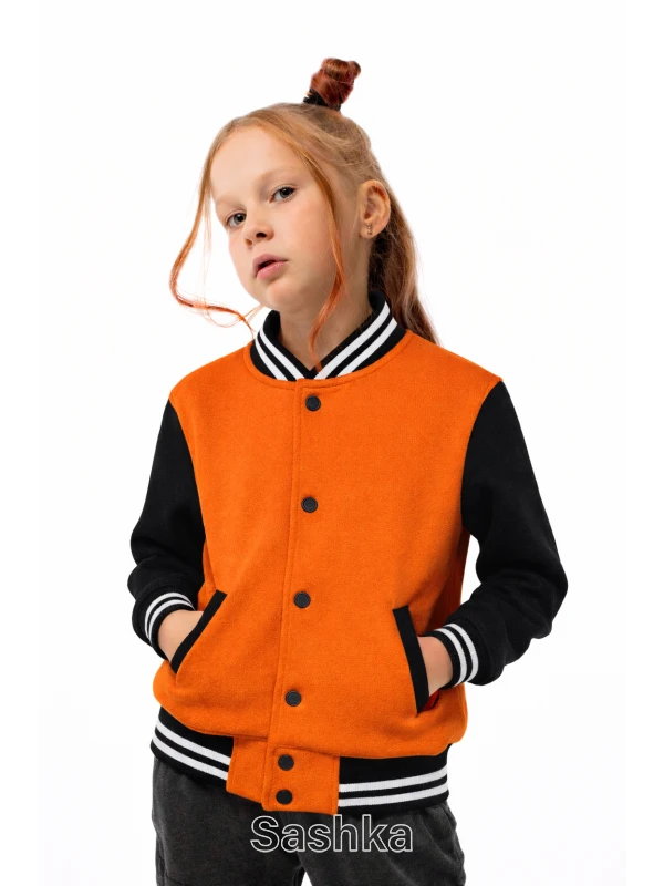 Бомбер для дівчинки Sashka помаранчево-чорний утеплений, розмір 98-182